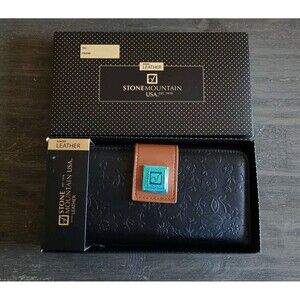 Stone Mountain Black Brown Floral Large Bonded Leather Wallet New In Box